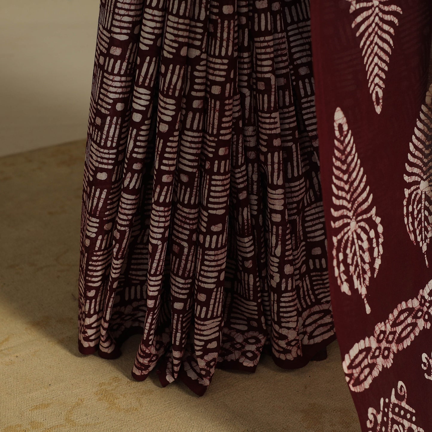 Brown - mul cotton hand batik saree 67 - handcrafted