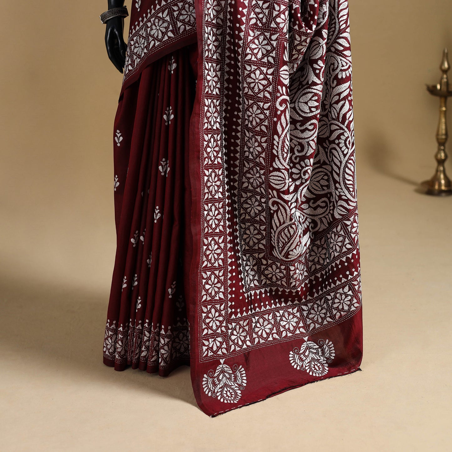 Bengal Hand Embroidered Bangalore Silk Pure Handloom Kantha Saree 04