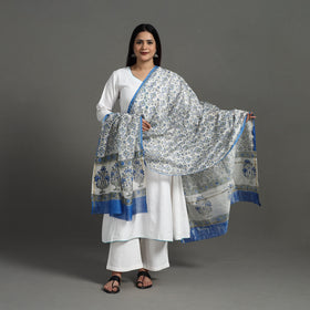 White - handloom chanderi silk sanganeri dupatta 01