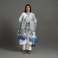 Grey - Block Print Handloom Chanderi Silk Sanganeri Dupatta 01