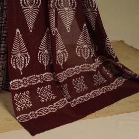 Brown - mul cotton hand batik saree 67 - handcrafted