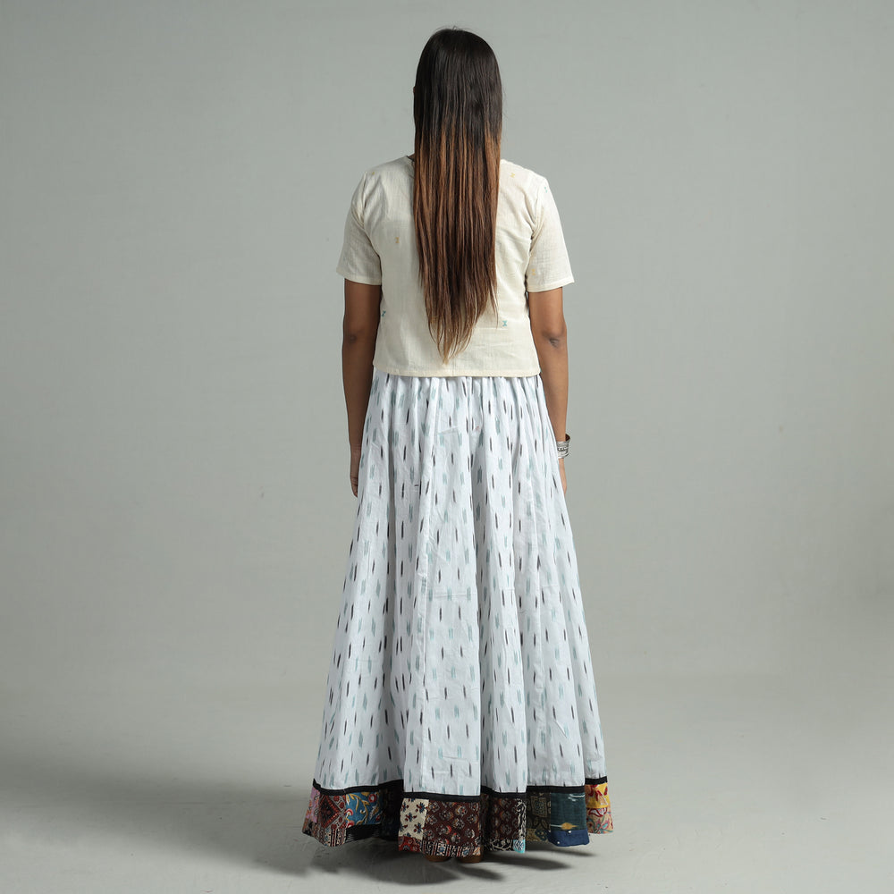 White - Pochampally Ikat 24 Kali Cotton Skirt with Patchwork Border 04