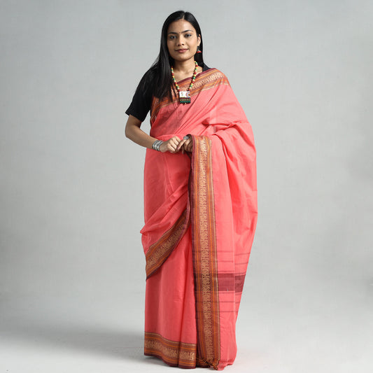 Pink - Traditional Chettinad Kandangi Cotton Saree with Thread Border