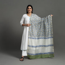 Green - Block Print Handloom Chanderi Silk Sanganeri Dupatta 02