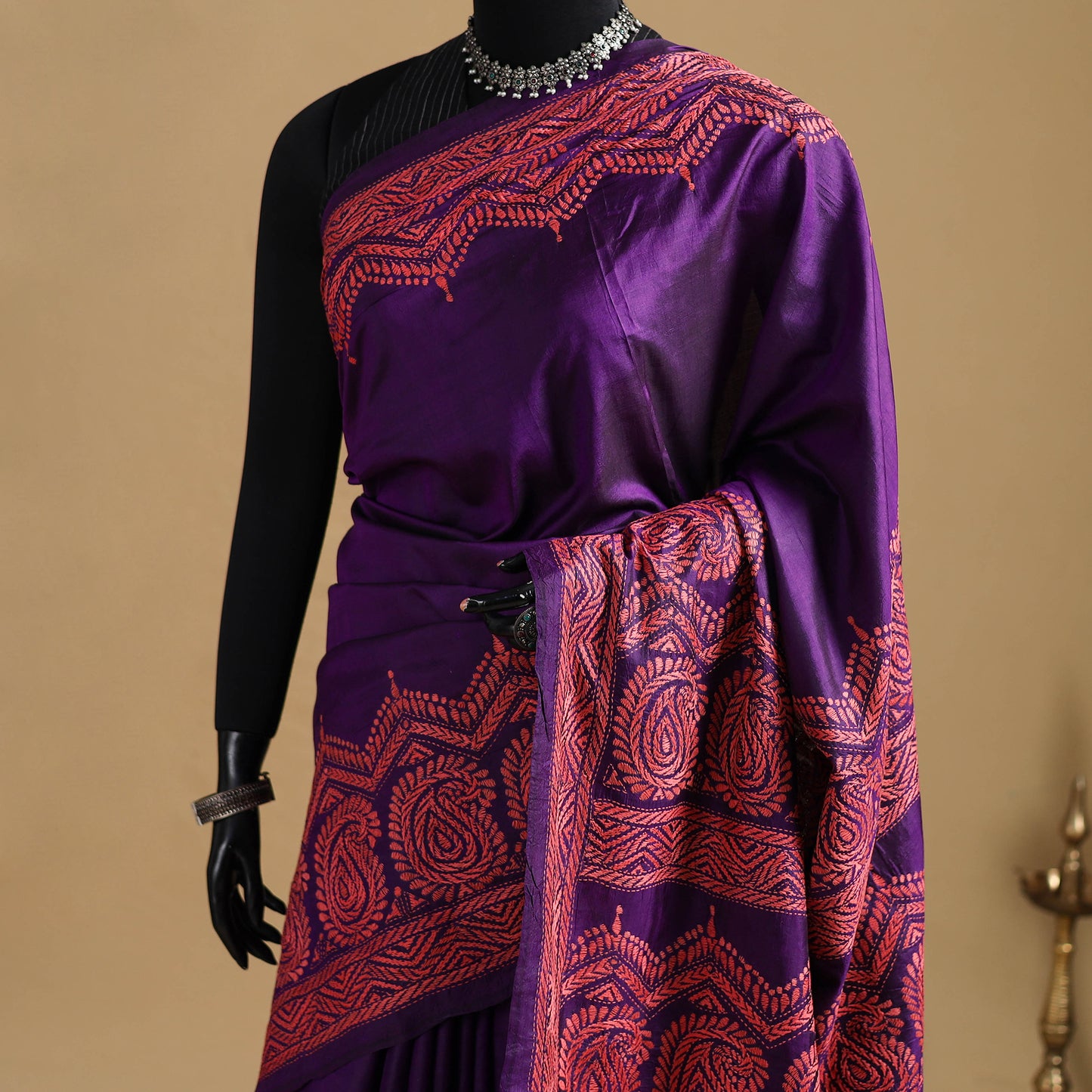 Bengal Hand Embroidered Bangalore Silk Pure Handloom Kantha Saree 05