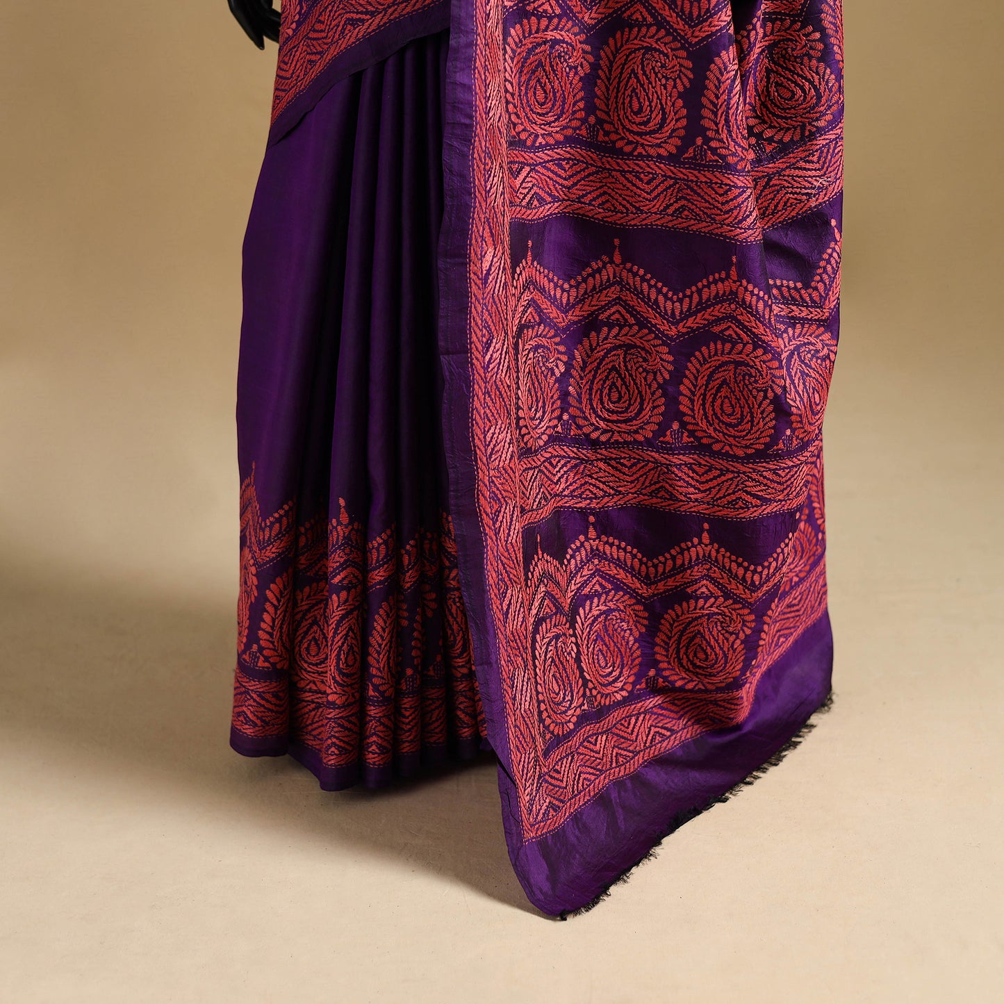 Bengal Hand Embroidered Bangalore Silk Pure Handloom Kantha Saree 05