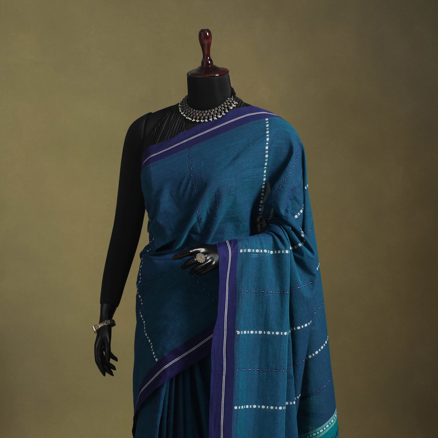 Blue - handwoven cotton begumpuri saree 11 - handcrafted