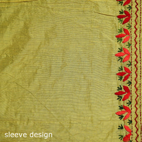 Yellow - Phulkari Hand Embroidered Chanderi Silk Chapa Work Saree 30