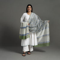 Multicolor - Block Print Handloom Chanderi Silk Sanganeri Dupatta 02