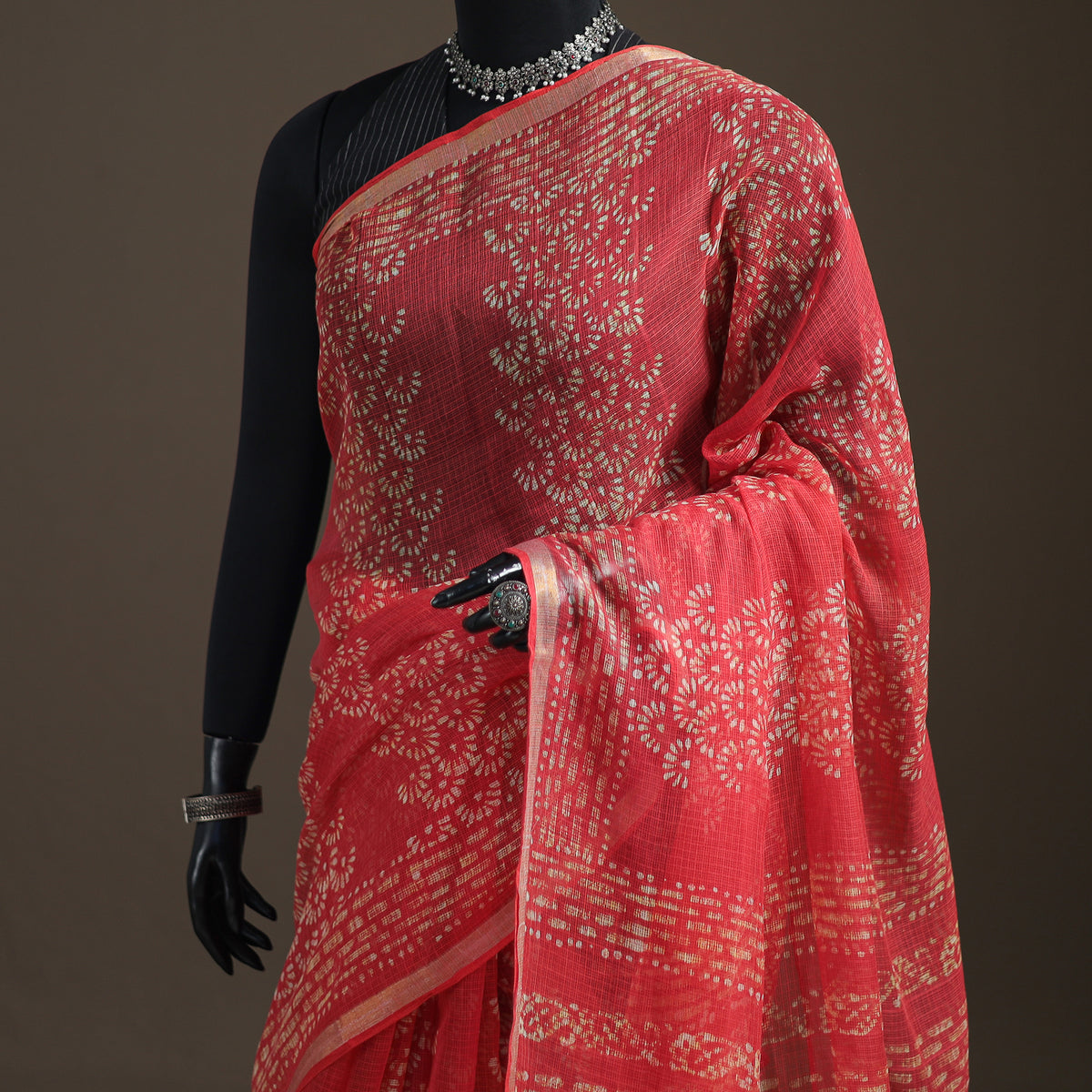 Batik Hand Block Print Kota Doria Cotton Saree 24