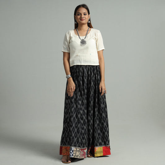 Black - Pochampally Ikat 24 Kali Cotton Skirt with Patchwork Border 05