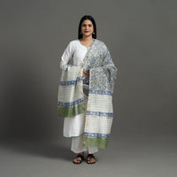 Multicolor - Block Print Handloom Chanderi Silk Sanganeri Dupatta 02