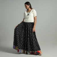 Black - Pochampally Ikat 24 Kali Cotton Skirt with Patchwork Border 05