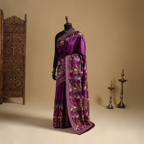 Bengal Hand Embroidered Bangalore Silk Pure Handloom Kantha Saree 06