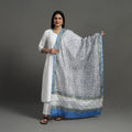Blue - Block Print Handloom Chanderi Silk Sanganeri Dupatta 03