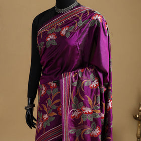 Bengal Hand Embroidered Bangalore Silk Pure Handloom Kantha Saree 06