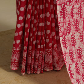 Pink - mul cotton hand batik saree 68 - handcrafted