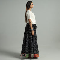 Black - Pochampally Ikat 24 Kali Cotton Skirt with Patchwork Border 05