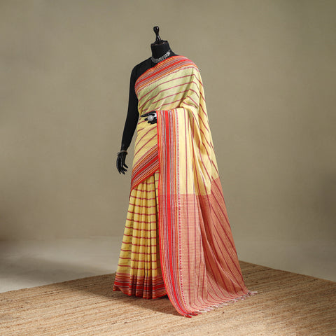 Yellow - Bengal Handwoven Cotton Begumpuri Saree 03