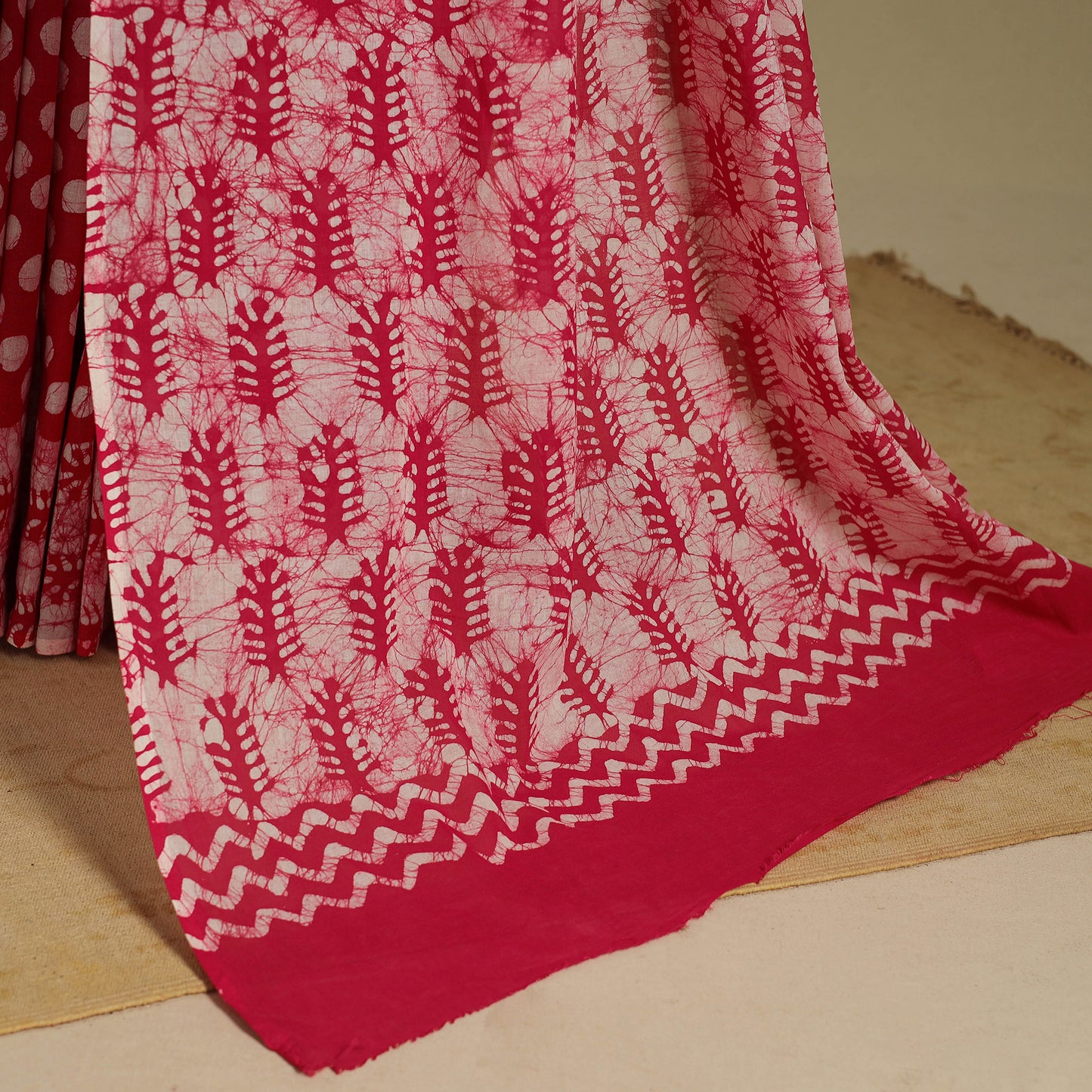 Pink - mul cotton hand batik saree 68 - handcrafted