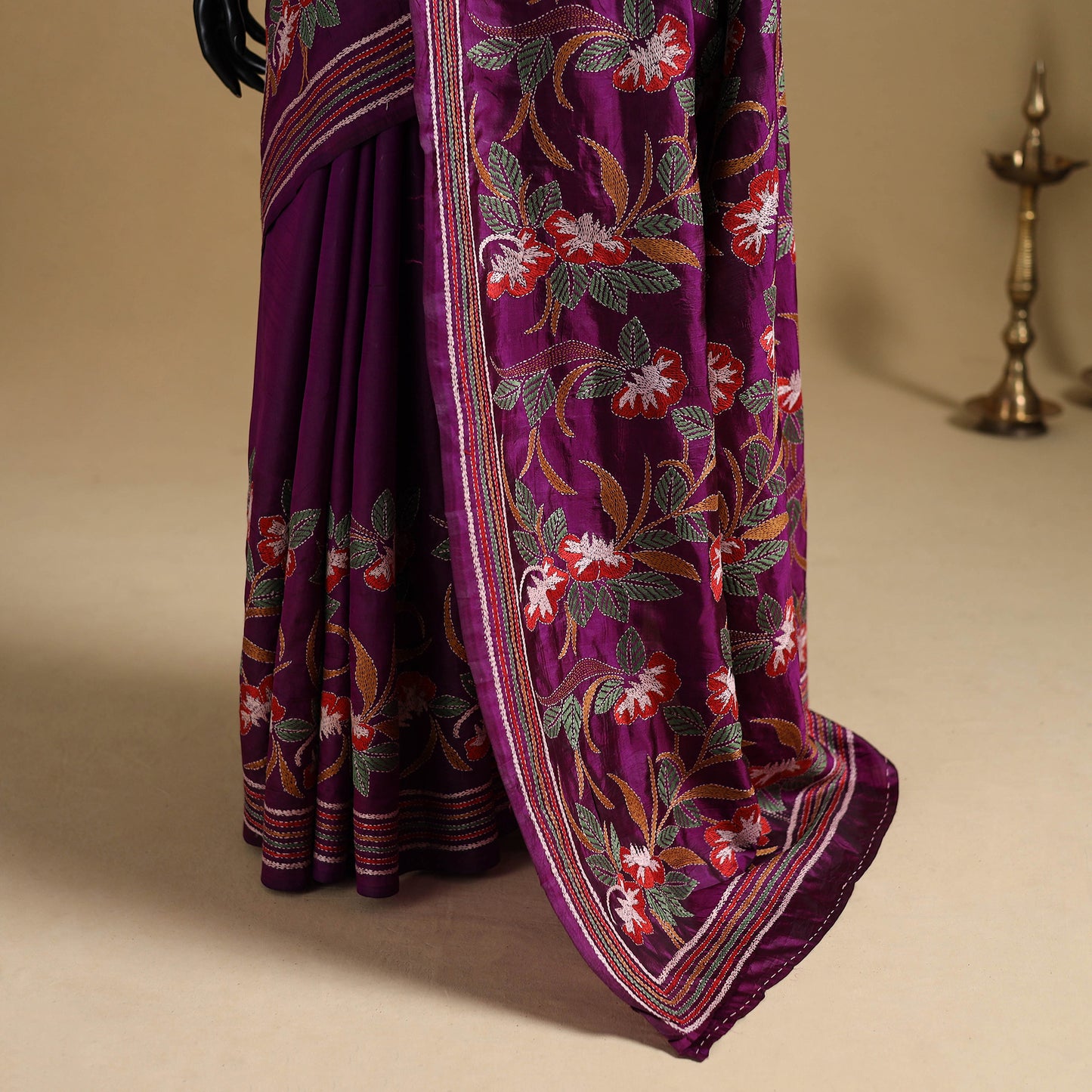 Bengal Hand Embroidered Bangalore Silk Pure Handloom Kantha Saree 06