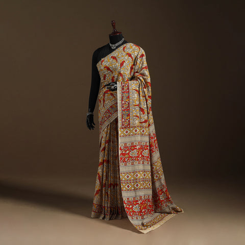 Yellow - printed cotton nellore kalamkari saree 76