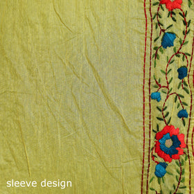 Yellow - Phulkari Hand Embroidered Chanderi Silk Chapa Work Saree 31