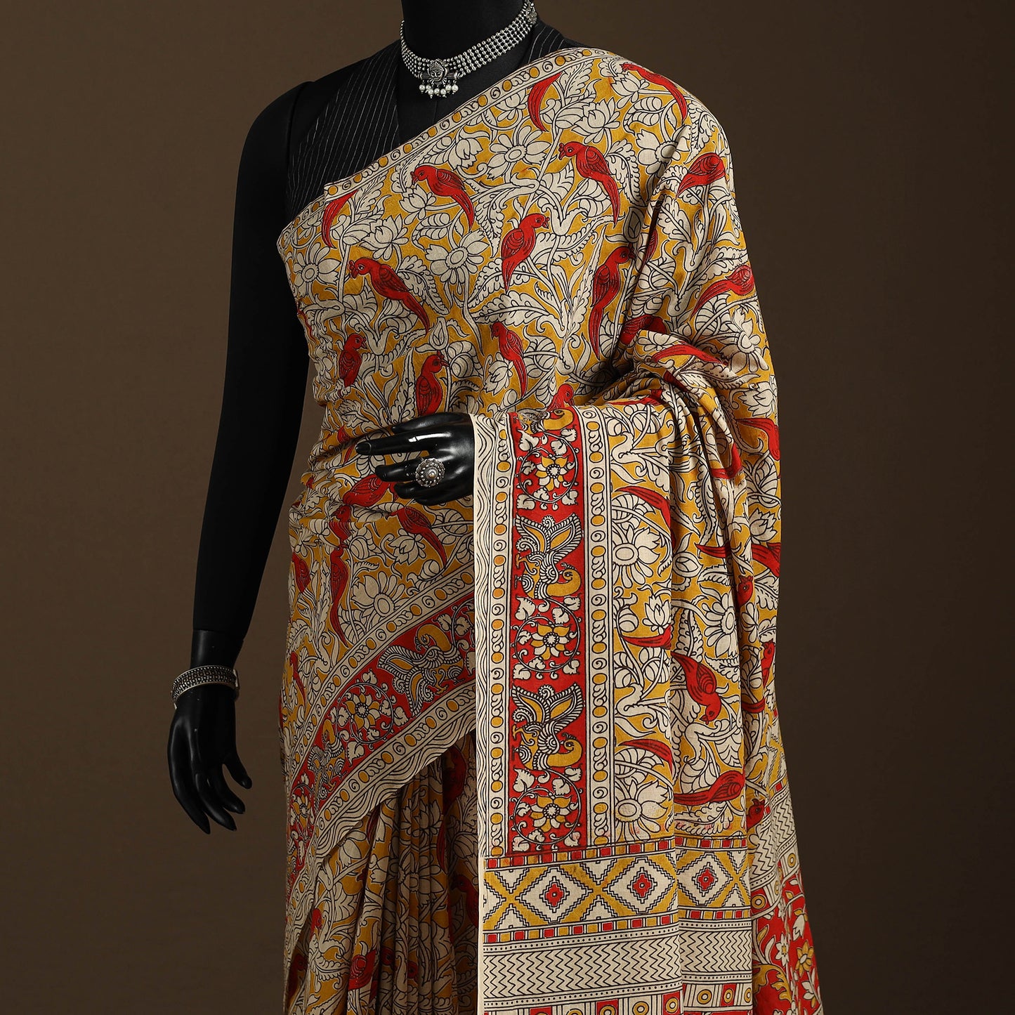 Yellow - printed cotton nellore kalamkari saree 76