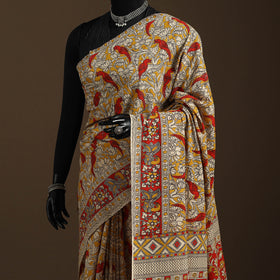 Yellow - printed cotton nellore kalamkari saree 76