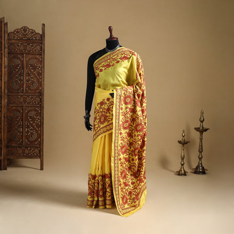 Bengal Hand Embroidered Bangalore Silk Pure Handloom Kantha Saree 07