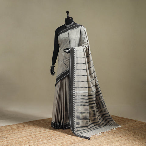 Grey - Bengal Handwoven Cotton Begumpuri Saree 05