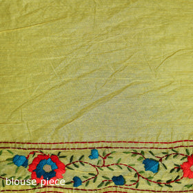 Yellow - Phulkari Hand Embroidered Chanderi Silk Chapa Work Saree 31