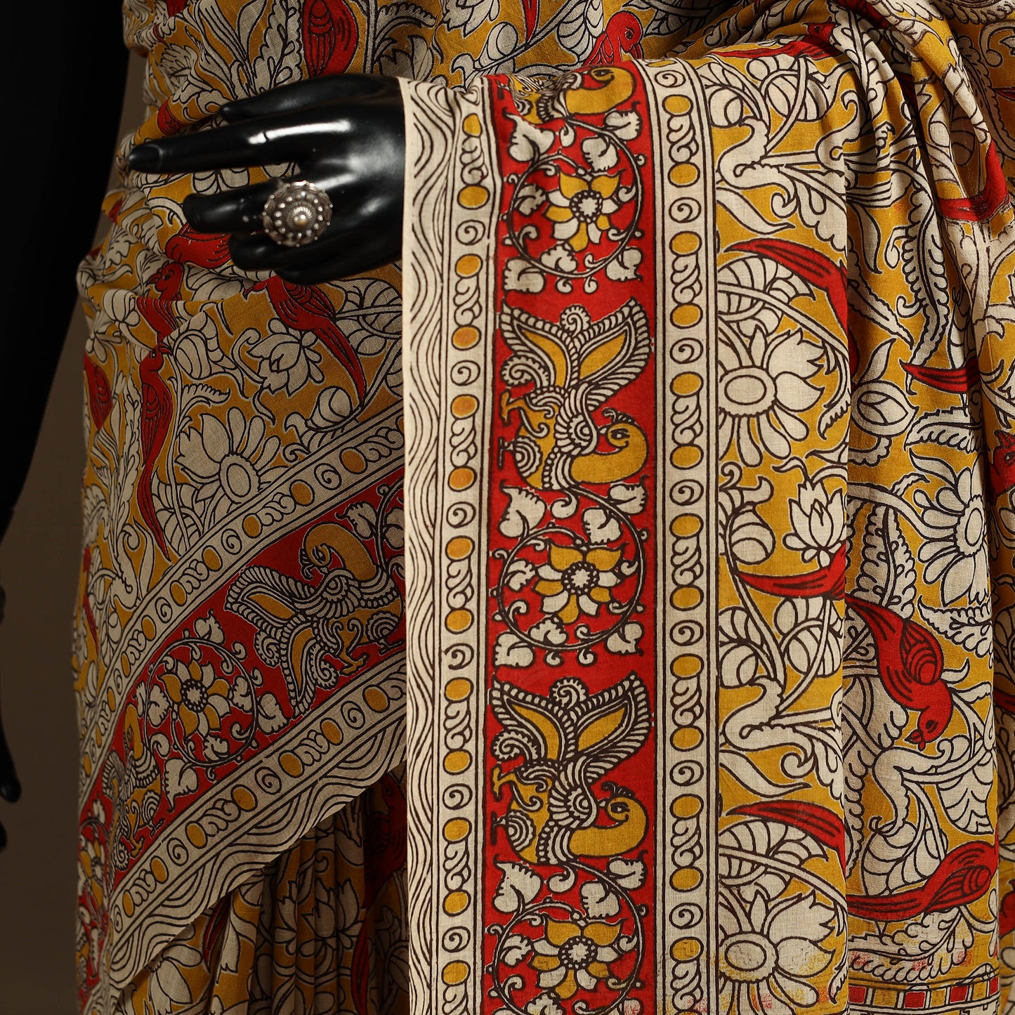 Yellow - printed cotton nellore kalamkari saree 76