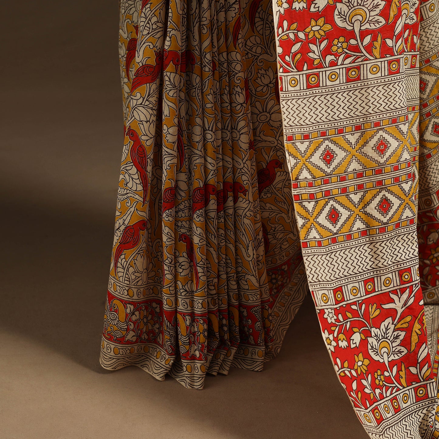 Yellow - printed cotton nellore kalamkari saree 76