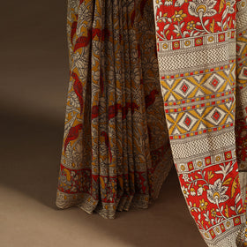 Yellow - printed cotton nellore kalamkari saree 76