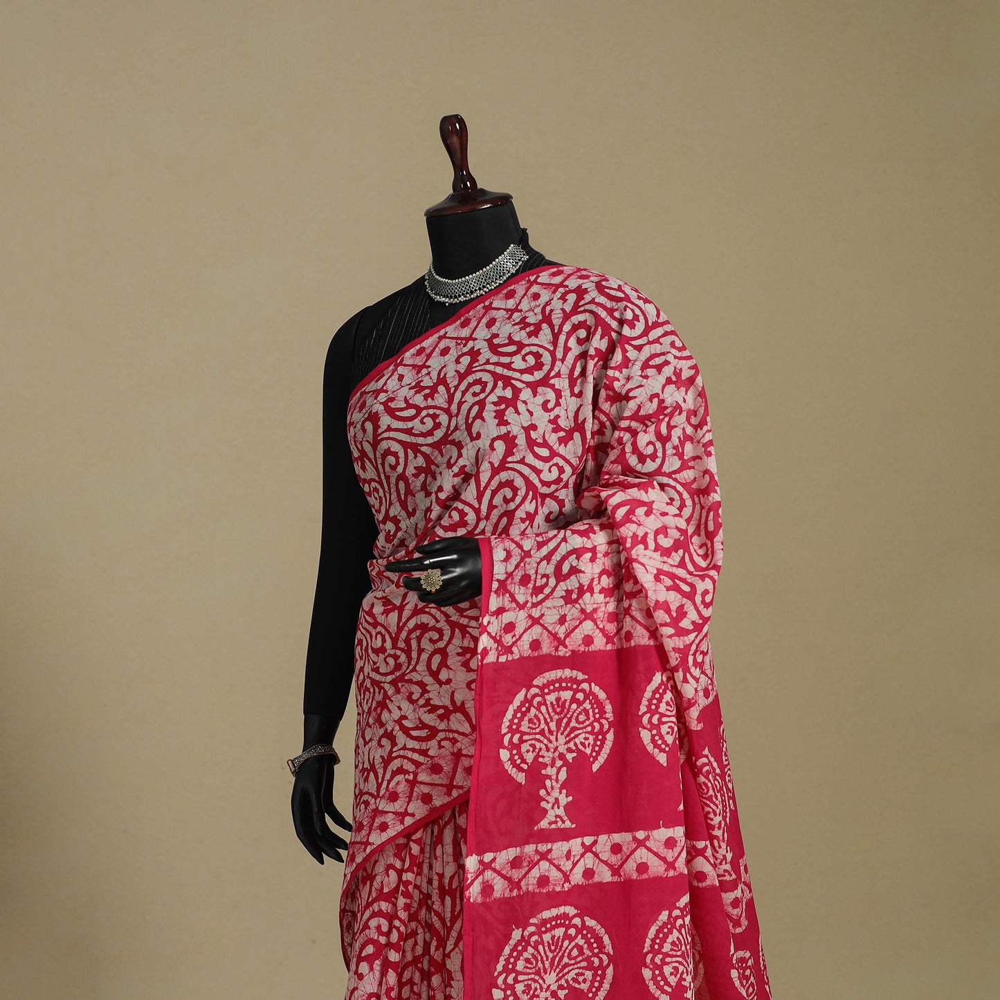 Pink - mul cotton hand batik saree 69 - handcrafted