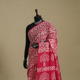 Pink - mul cotton hand batik saree 69 - handcrafted