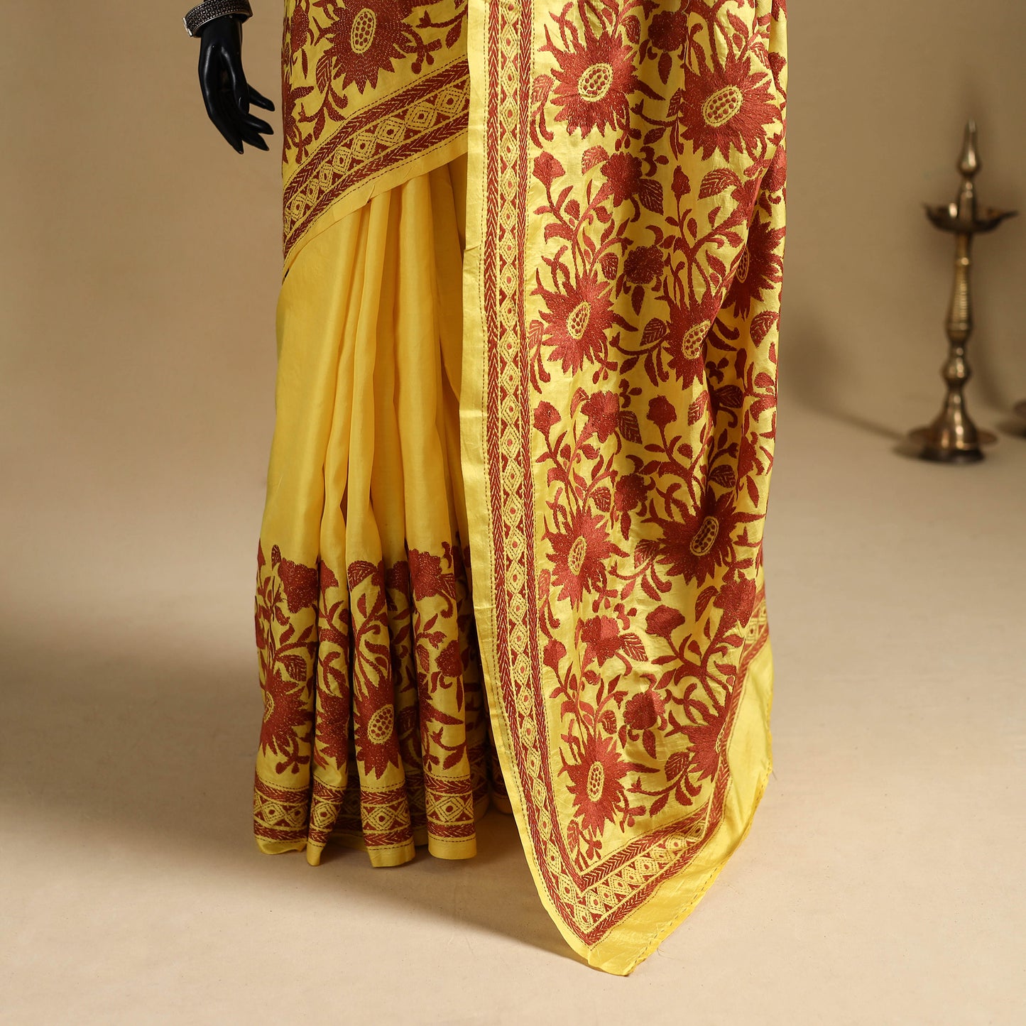 Bengal Hand Embroidered Bangalore Silk Pure Handloom Kantha Saree 07