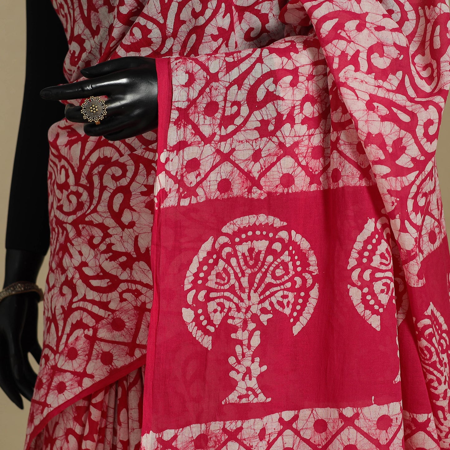 Pink - mul cotton hand batik saree 69 - handcrafted