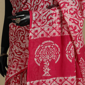 Pink - mul cotton hand batik saree 69 - handcrafted