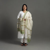 White - Block Print Handloom Chanderi Silk Sanganeri Dupatta 05