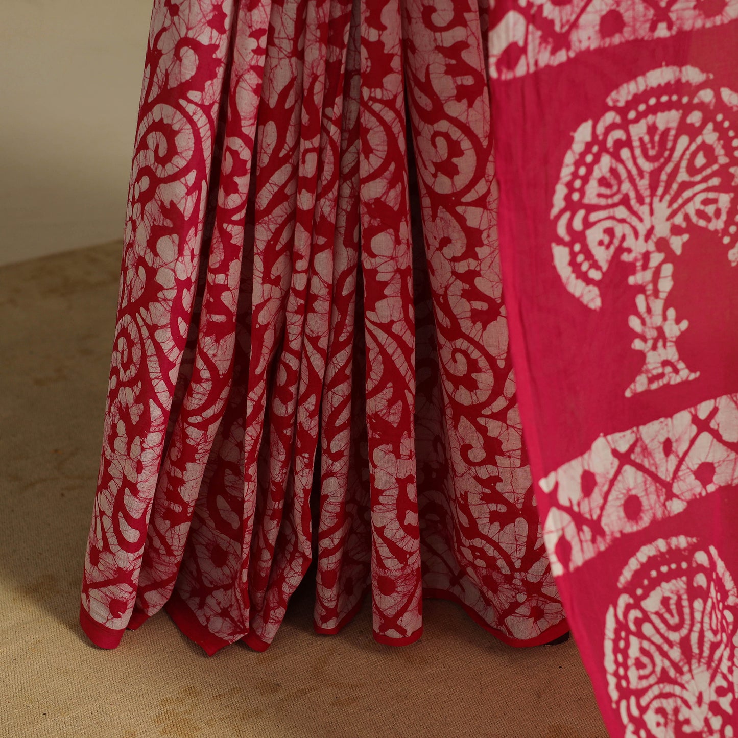 Pink - mul cotton hand batik saree 69 - handcrafted