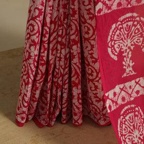 Pink - mul cotton hand batik saree 69 - handcrafted