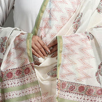 White - Block Print Handloom Chanderi Silk Sanganeri Dupatta 06