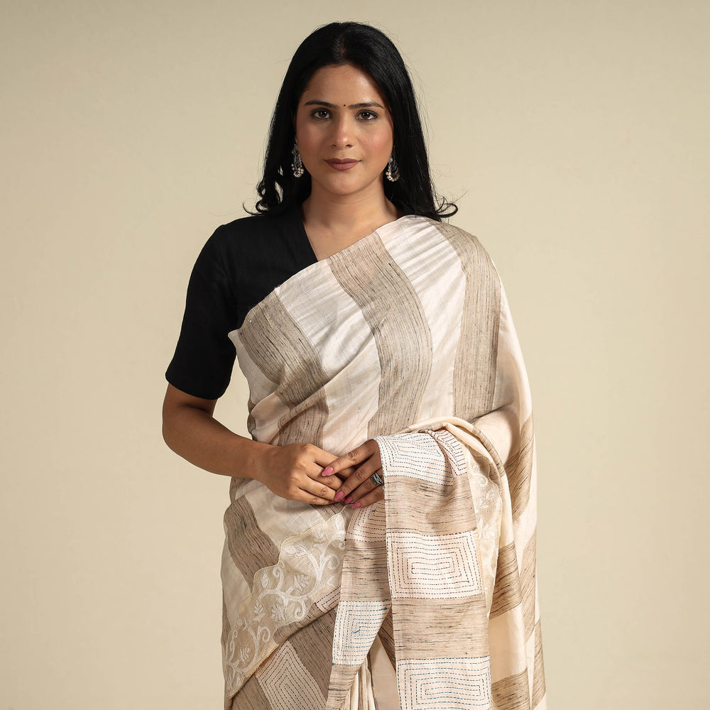 Kantha embroidery Saree