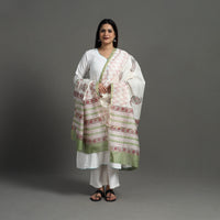 White - Block Print Handloom Chanderi Silk Sanganeri Dupatta 06