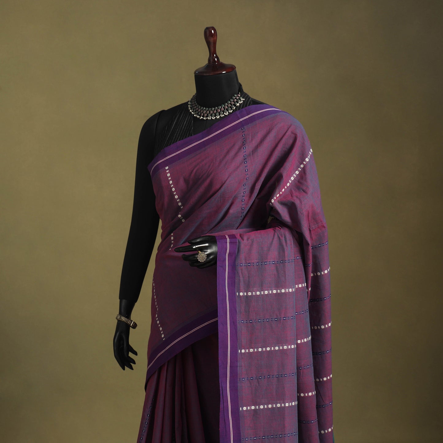 Purple - handwoven cotton begumpuri saree 13 - handcrafted