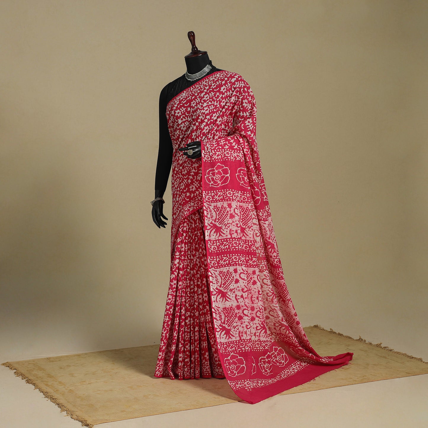 Pink - mul cotton hand batik saree 70 - handcrafted