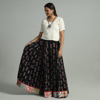 Black - Pochampally Ikat 24 Kali Cotton Skirt with Patchwork Border 07