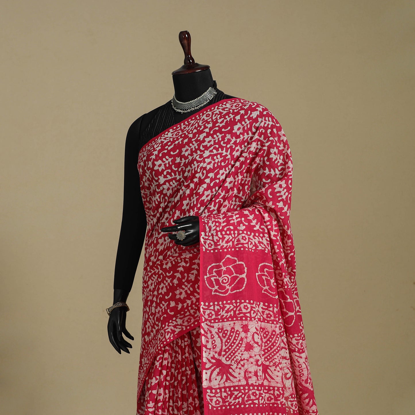 Pink - mul cotton hand batik saree 70 - handcrafted
